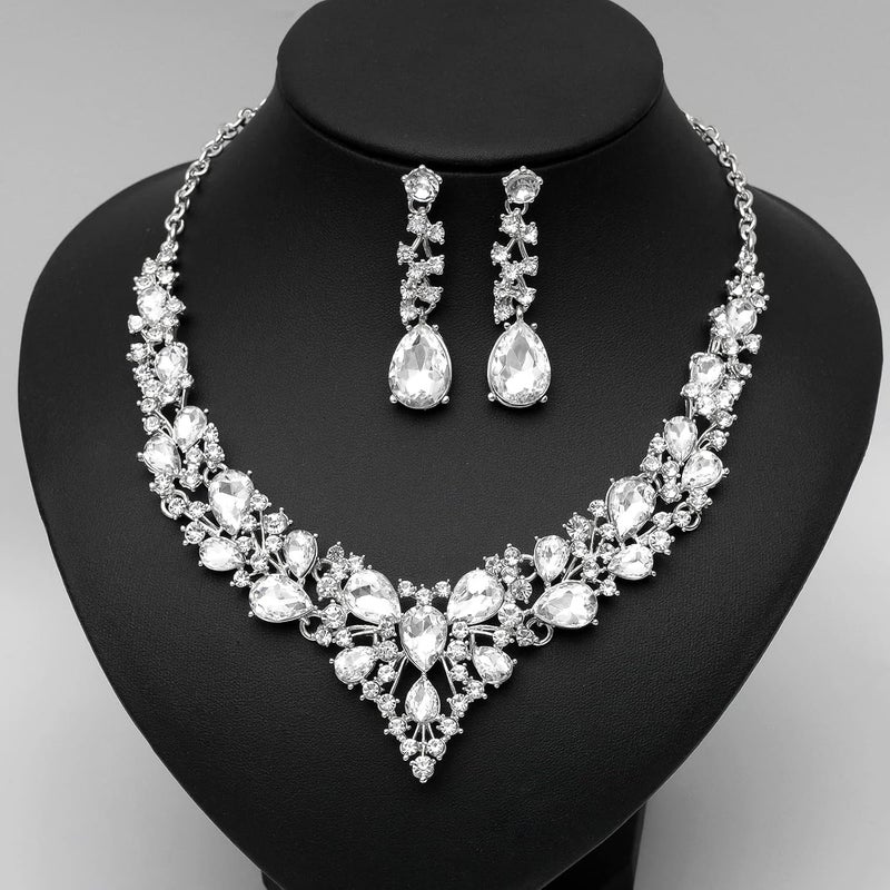CSY 4 Pcs/Set Austrian Crystal Necklace Earrings Bracelet Ring Bridal Jewelry Sets for Brides Wedding Party Costume Accessories Gifts for Women - Image 3